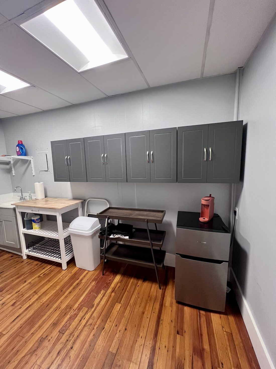 Color room cabinets and mini fridge